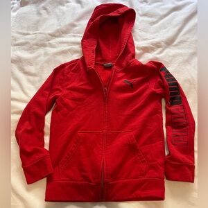 Puma Kids Red Full Zip Hoodie Front Pockets Youth Size 6